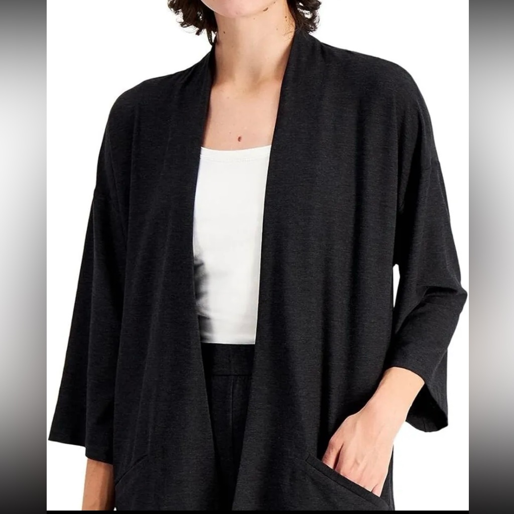 Eileen Fisher $288 Lightweight Melange Washable Stretch Crepe Cardigan Sz:M